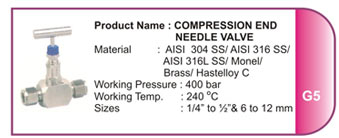 Compression end needle valve
